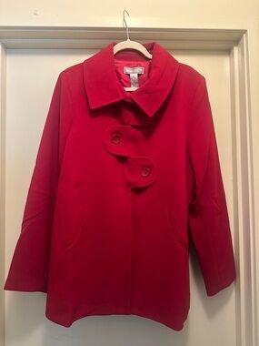 QVC Red Double-Button Pea Coat